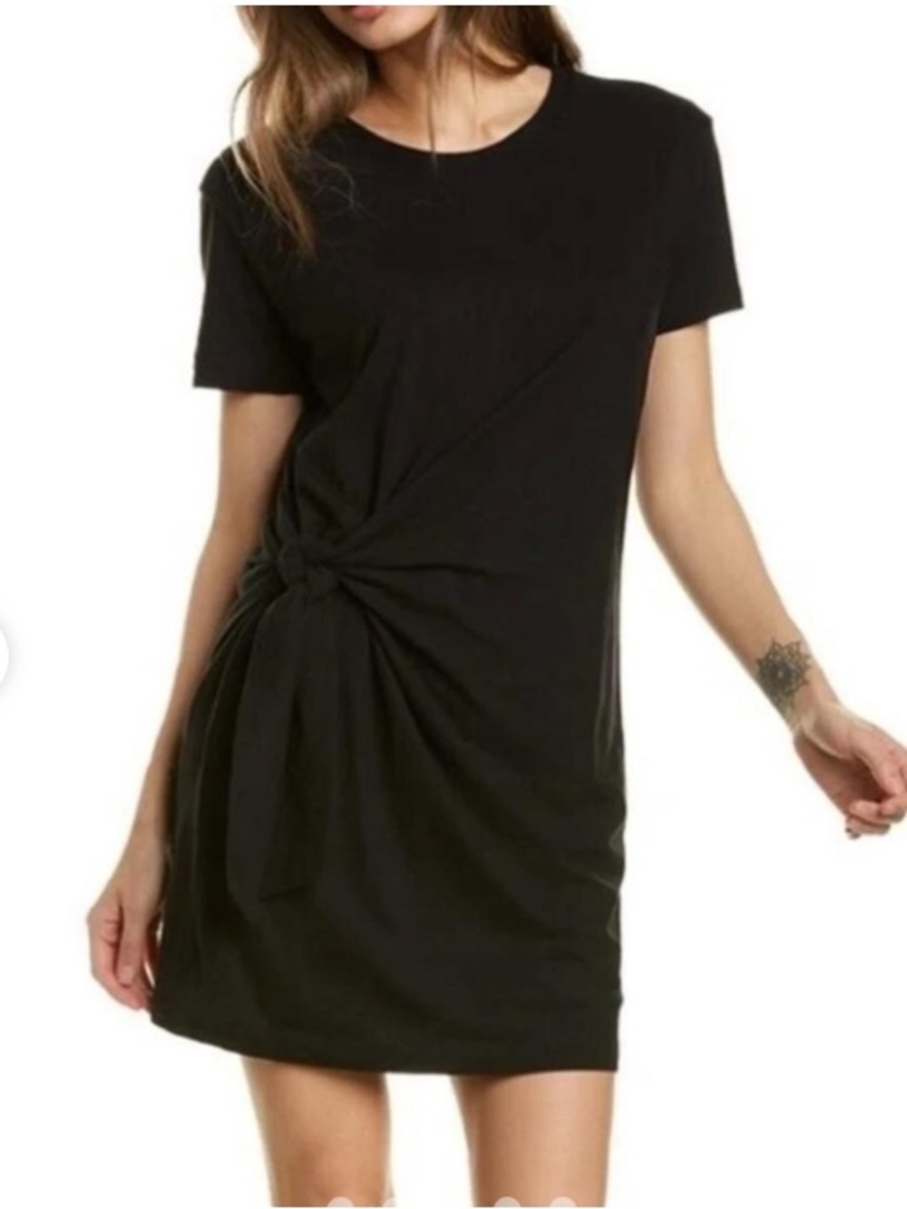Vince Side-Tie Black Cotton  Short Sleeve Casual Mini Dress Large - Picture 4 of 10
